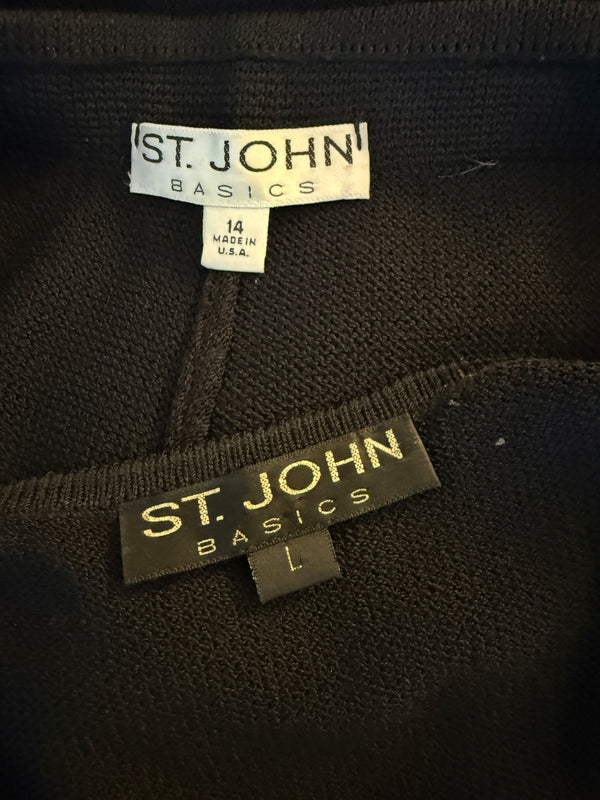 St. John Black Santana Knit 3-Piece Pant Suit – Jacket Size 14 | Shell Size L | Pants Size 18
