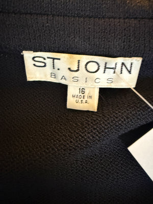 St. John Black Santana Knit 3-Piece Pant Suit – Jacket Size 14 | Shell Size L | Pants Size 18
