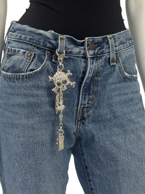 Gunmetal Crystal Skull Charm Chain Keychain