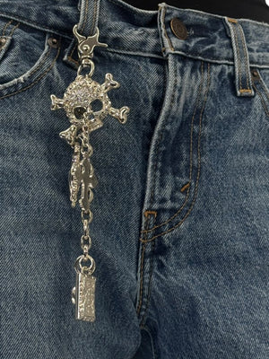 Gunmetal Crystal Skull Charm Chain Keychain