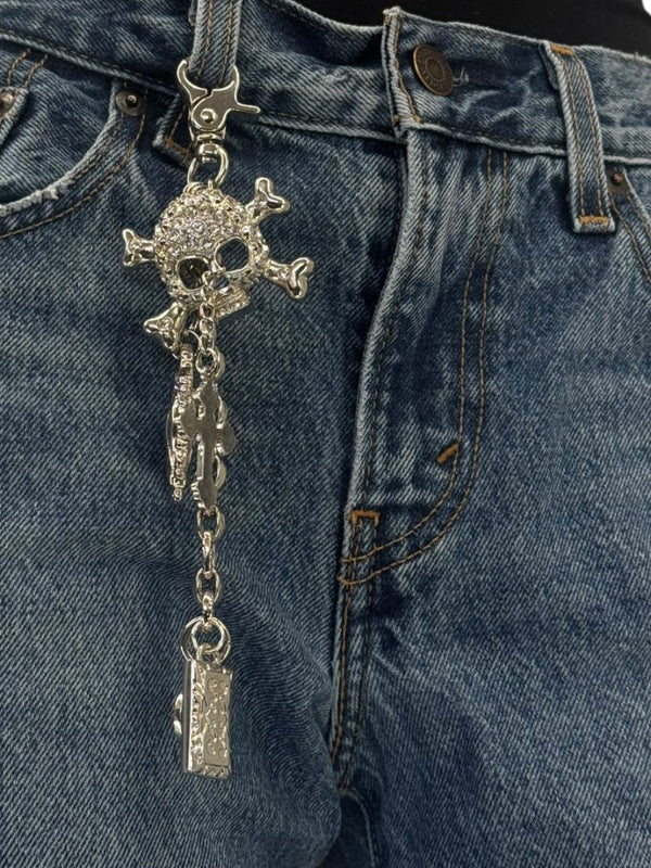 Gunmetal Crystal Skull Charm Chain Keychain