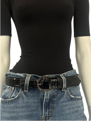 Dolce & Gabbana Black Patent Leather Logo Belt – Size 105/90