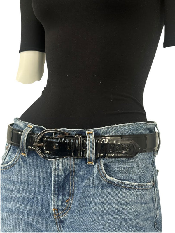 Dolce & Gabbana Black Patent Leather Logo Belt – Size 105/90