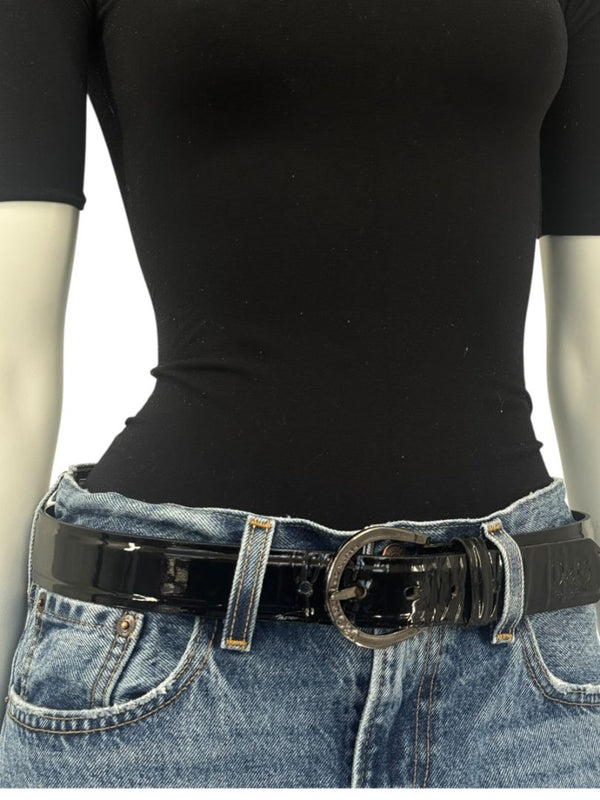 Dolce & Gabbana Black Patent Leather Logo Belt – Size 105/90