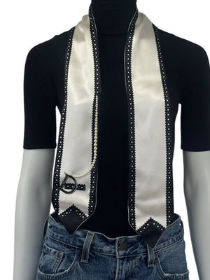 Christian Dior Ivory & Black Silk Pearl-Embellished Scarf