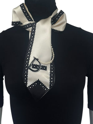 Christian Dior Ivory & Black Silk Pearl-Embellished Scarf