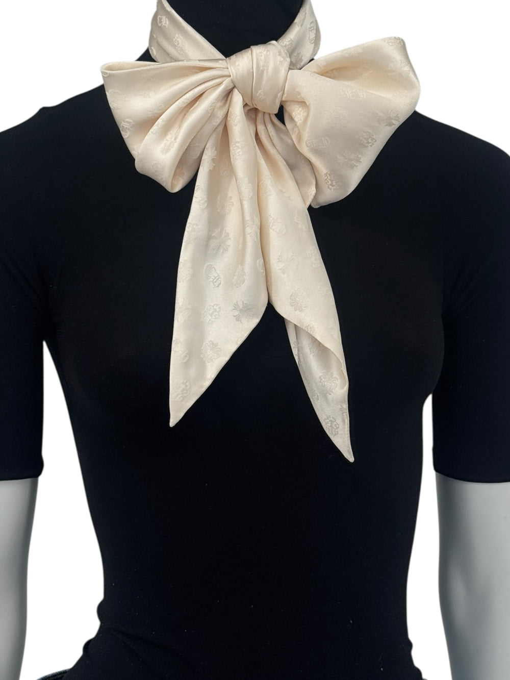 Chrome Hearts Cream Silk Monogram Scarf – 5.5" x 64"