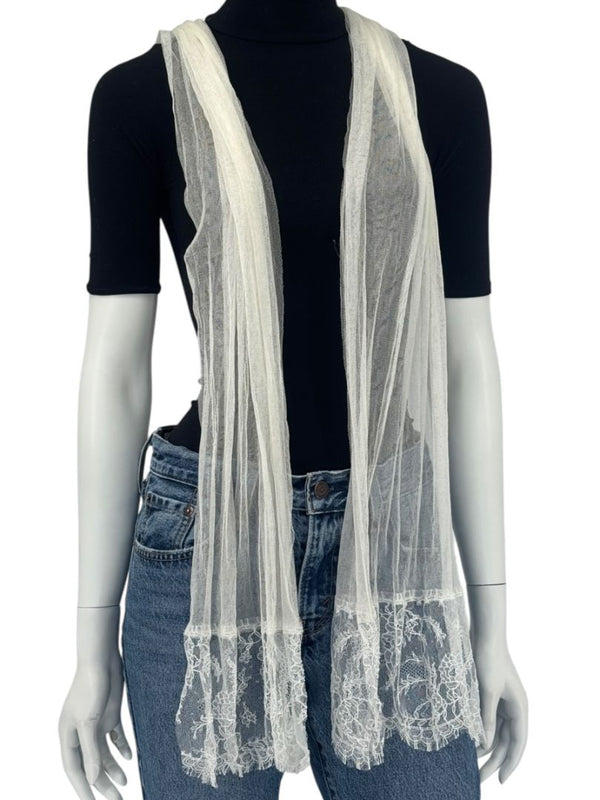 Chanel Fall 2005 Ivory Silk with Lace Trim Long Scarf