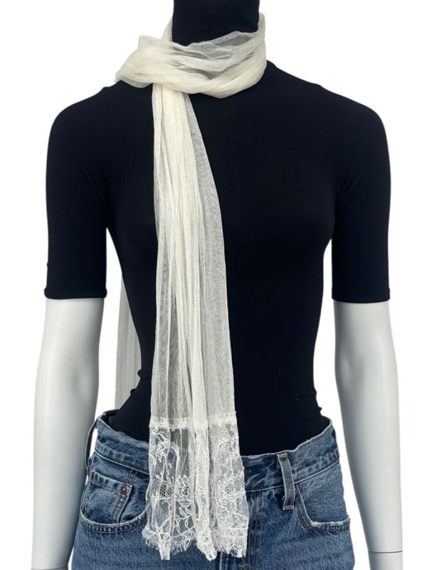 Chanel Fall 2005 Ivory Silk with Lace Trim Long Scarf