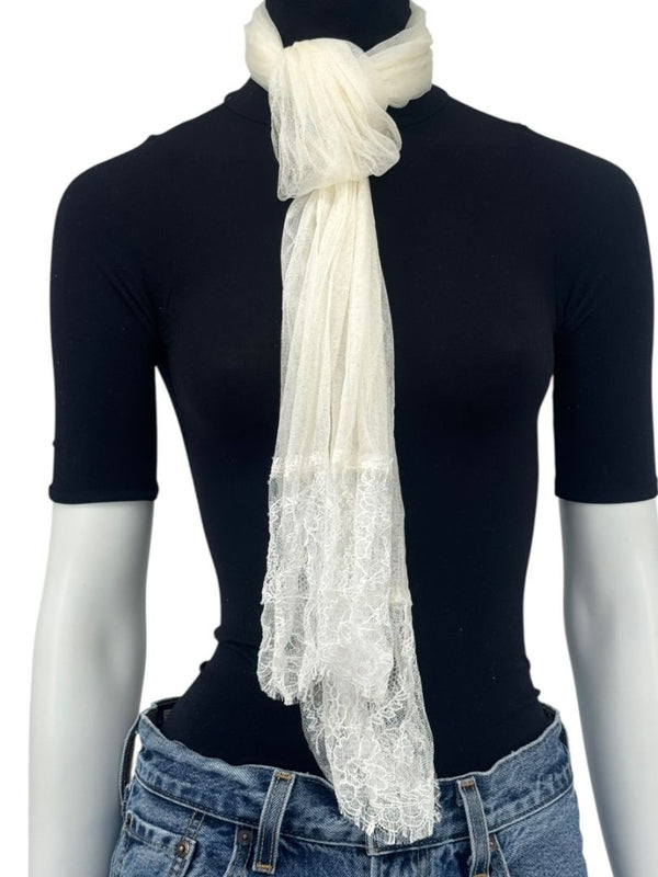 Chanel Fall 2005 Ivory Silk with Lace Trim Long Scarf