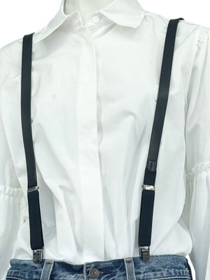 Chanel Black Leather CC Logo Suspenders – Adjustable – Made in France