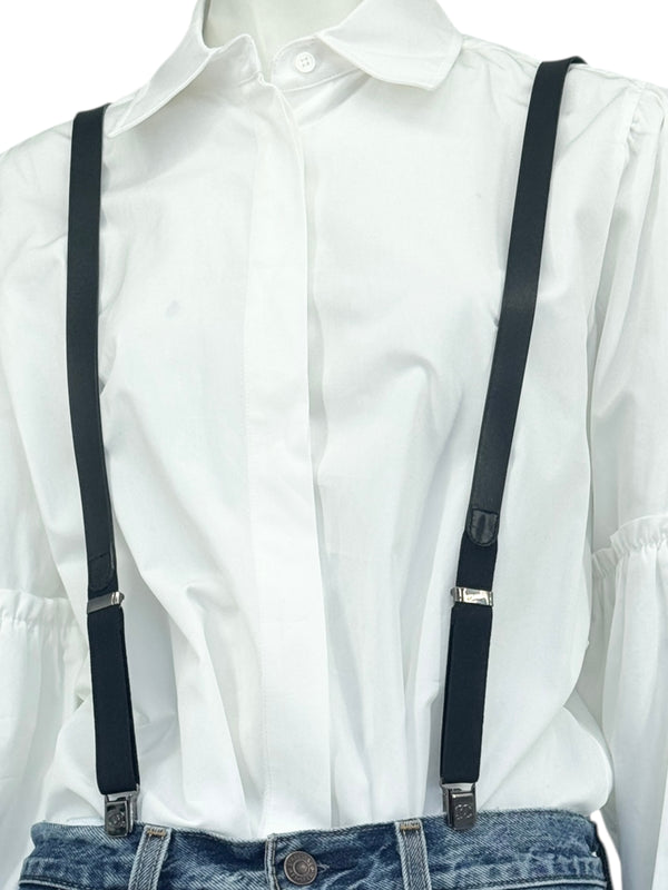 Chanel Black Leather CC Logo Suspenders – Adjustable – Made in France