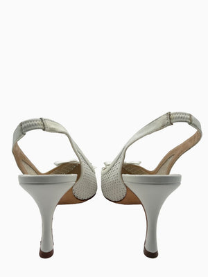 Manolo Blahnik White Perforated Leather Slingback Pumps Heels Size 39 Italy