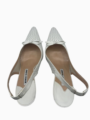 Manolo Blahnik White Perforated Leather Slingback Pumps Heels Size 39 Italy