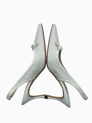 Manolo Blahnik White Perforated Leather Slingback Pumps Heels Size 39 Italy