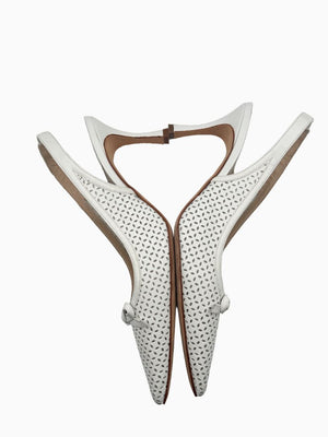 Manolo Blahnik White Perforated Leather Slingback Pumps Heels Size 39 Italy