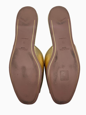 Prada Gold Saffiano Leather Flat Slide Sandals Shoes Size 39 Italy