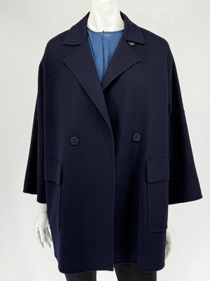 Loro Piana “Gift of Kings” Navy Wool Double-Breasted Swing Coat – Size S
