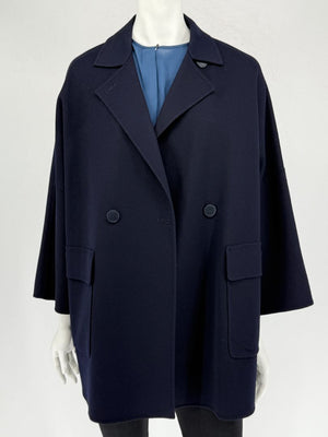 Loro Piana “Gift of Kings” Navy Wool Double-Breasted Swing Coat – Size S
