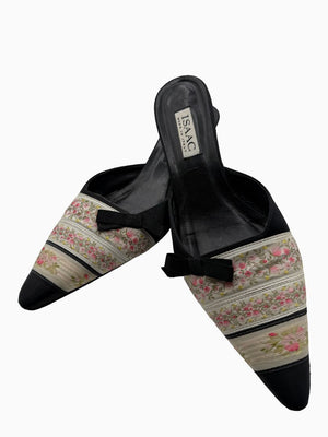 Vintage Isaac Mizrahi Floral Brocade Satin Kitten Heel Mules Shoes 9 Italy