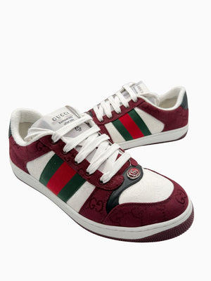 Gucci Mens GG Monogram Web Stripe Low Top Sneakers Burgundy Ivory Size 8 Italy