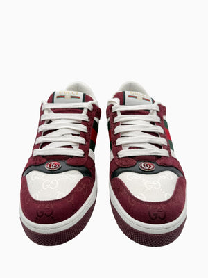 Gucci Mens GG Monogram Web Stripe Low Top Sneakers Burgundy Ivory Size 8 Italy