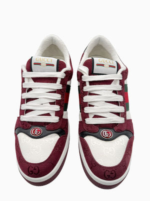 Gucci Mens GG Monogram Web Stripe Low Top Sneakers Burgundy Ivory Size 8 Italy