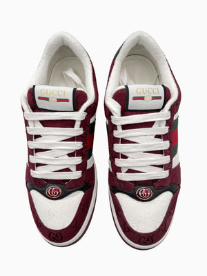 Gucci Mens GG Monogram Web Stripe Low Top Sneakers Burgundy Ivory Size 8 Italy