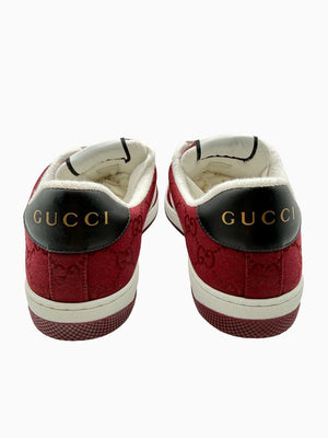 Gucci Mens GG Monogram Web Stripe Low Top Sneakers Burgundy Ivory Size 8 Italy