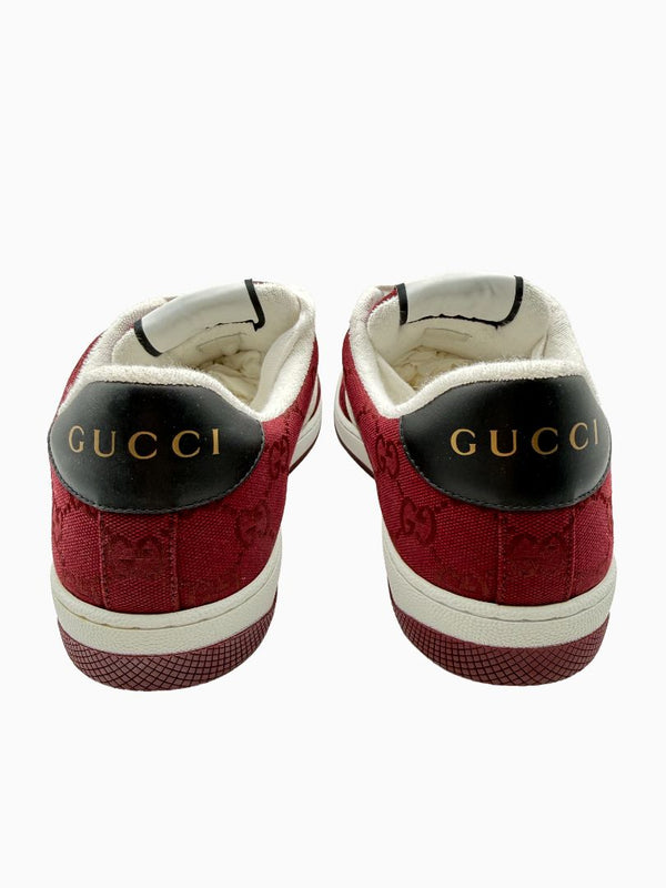 Gucci Mens GG Monogram Web Stripe Low Top Sneakers Burgundy Ivory Size 8 Italy