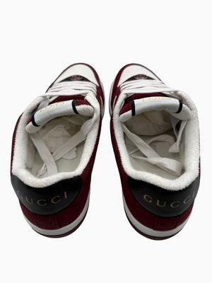 Gucci Mens GG Monogram Web Stripe Low Top Sneakers Burgundy Ivory Size 8 Italy