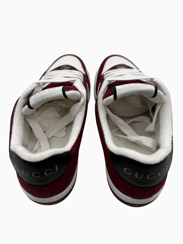 Gucci Mens GG Monogram Web Stripe Low Top Sneakers Burgundy Ivory Size 8 Italy