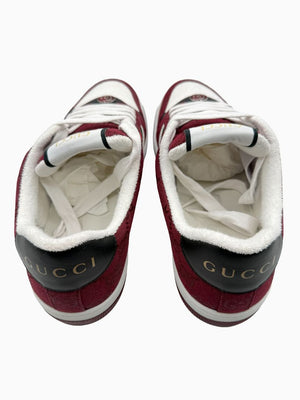 Gucci Mens GG Monogram Web Stripe Low Top Sneakers Burgundy Ivory Size 8 Italy