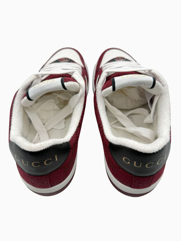 Gucci Mens GG Monogram Web Stripe Low Top Sneakers Burgundy Ivory Size 8 Italy