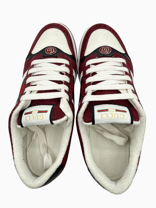Gucci Mens GG Monogram Web Stripe Low Top Sneakers Burgundy Ivory Size 8 Italy