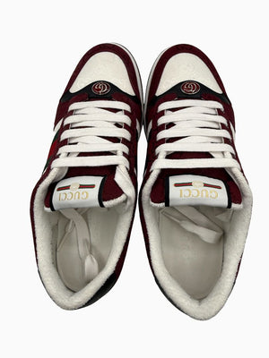 Gucci Mens GG Monogram Web Stripe Low Top Sneakers Burgundy Ivory Size 8 Italy