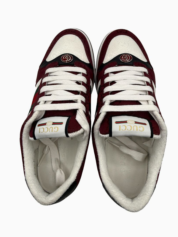 Gucci Mens GG Monogram Web Stripe Low Top Sneakers Burgundy Ivory Size 8 Italy