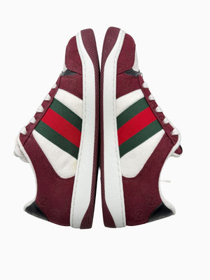 Gucci Mens GG Monogram Web Stripe Low Top Sneakers Burgundy Ivory Size 8 Italy