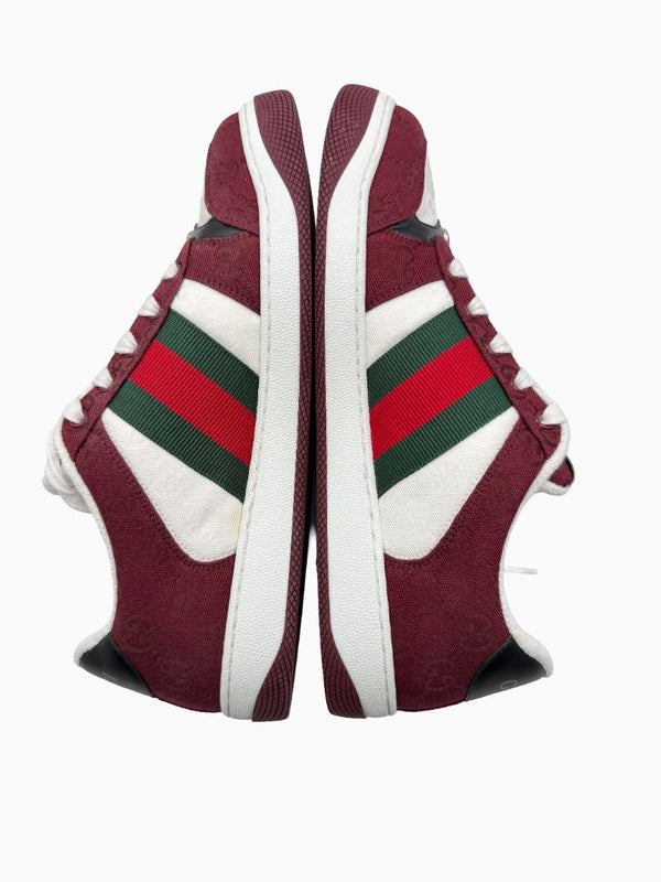 Gucci Mens GG Monogram Web Stripe Low Top Sneakers Burgundy Ivory Size 8 Italy