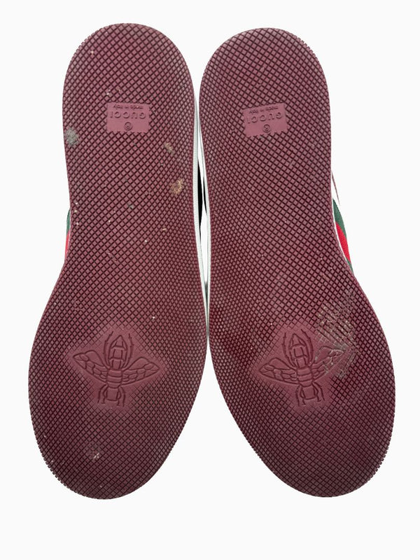 Gucci Mens GG Monogram Web Stripe Low Top Sneakers Burgundy Ivory Size 8 Italy