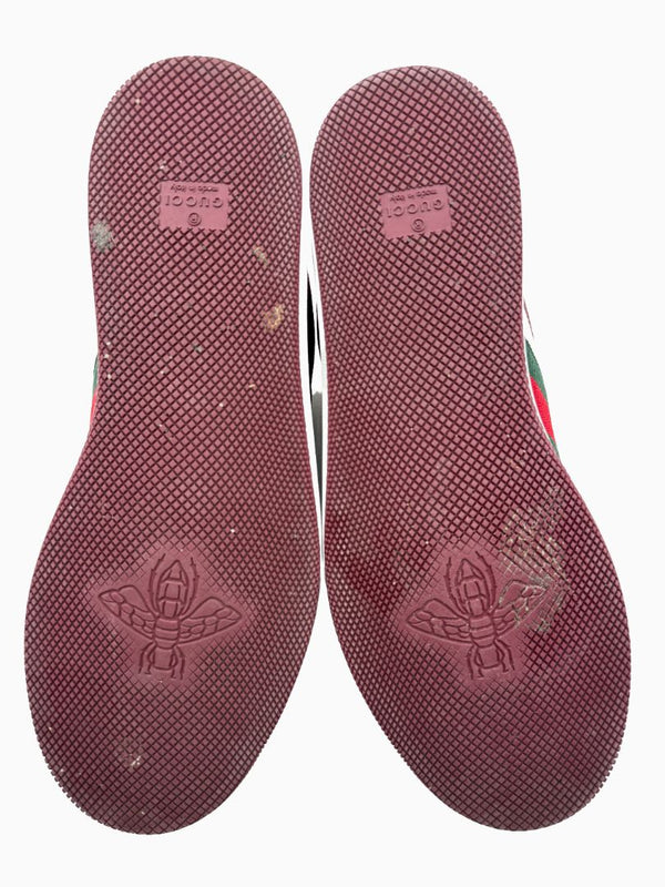Gucci Mens GG Monogram Web Stripe Low Top Sneakers Burgundy Ivory Size 8 Italy