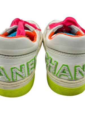 Chanel Neon Trim Leather Low-Top Sneakers – Size 40