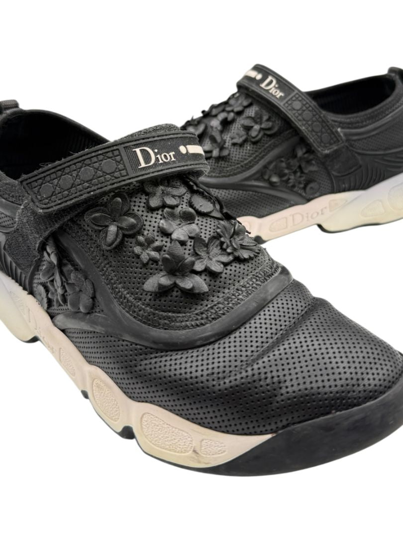 Christian Dior Floral Appliqué Velcro Strap Sneakers – Size 40