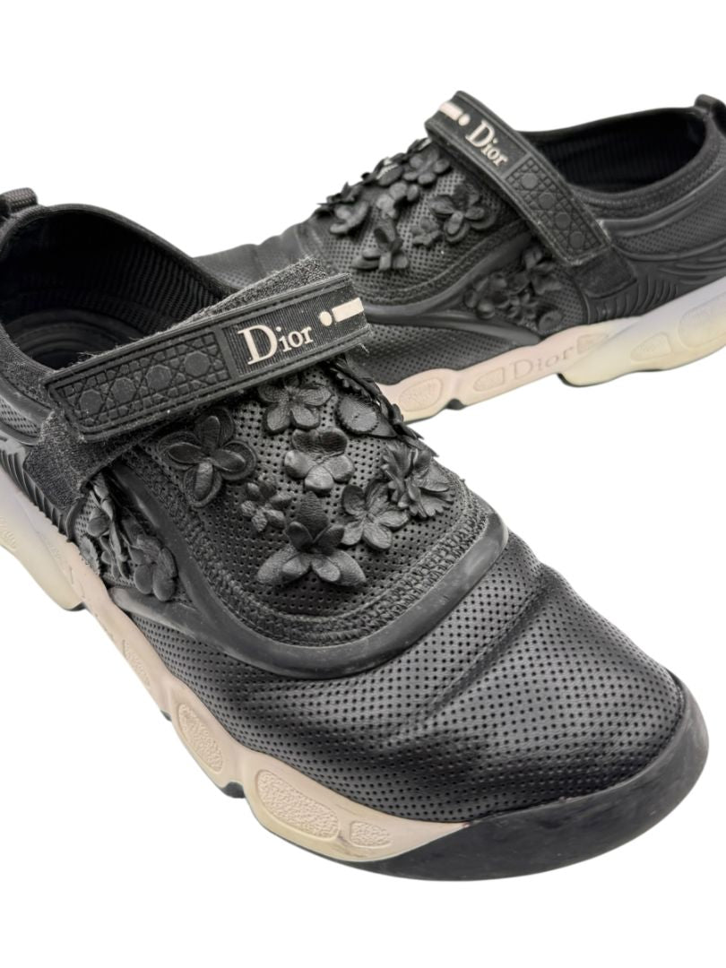 Christian Dior Floral Appliqué Velcro Strap Sneakers – Size 40