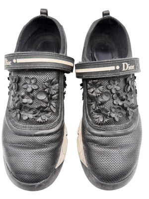 Christian Dior Floral Appliqué Velcro Strap Sneakers – Size 40