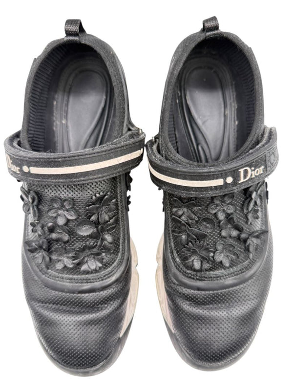 Christian Dior Floral Appliqué Velcro Strap Sneakers – Size 40