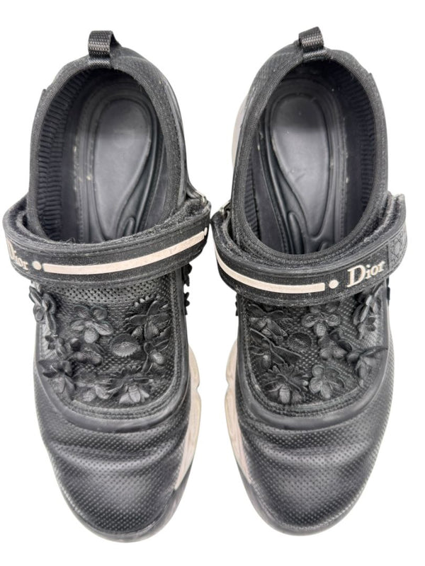 Christian Dior Floral Appliqué Velcro Strap Sneakers – Size 40