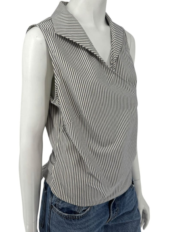 Lafayette 148 New York Striped Wrap-Front Sleeveless Top – Size 14