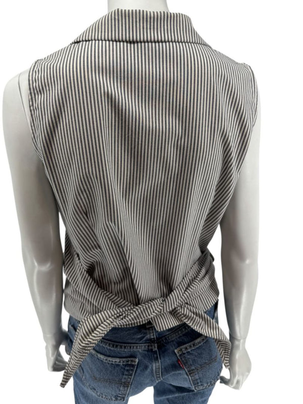 Lafayette 148 New York Striped Wrap-Front Sleeveless Top – Size 14