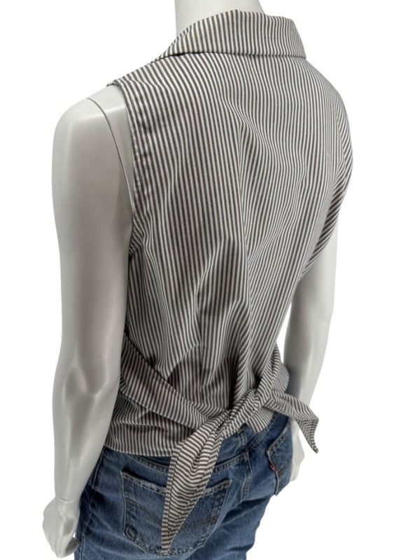 Lafayette 148 New York Striped Wrap-Front Sleeveless Top – Size 14